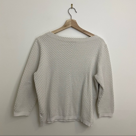 Worthington | Cream Geometric Animal Print Brocade Cotton Long Sleeve Crew - Picture 4 of 9